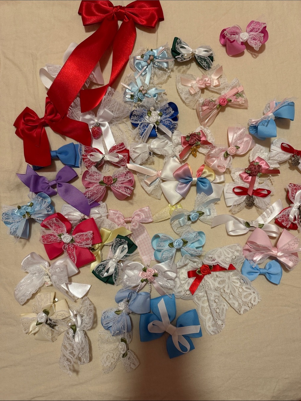 Assorted Pink, Blue, Red and White Kids Hair Bows - handmade bow